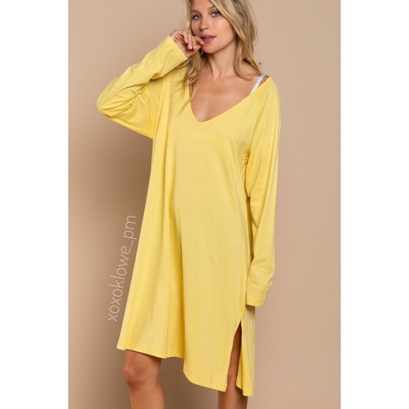LAST ONE POL Yellow Lightweight Sweatshirt Midi Dress Oversized - Picture 4 of 8